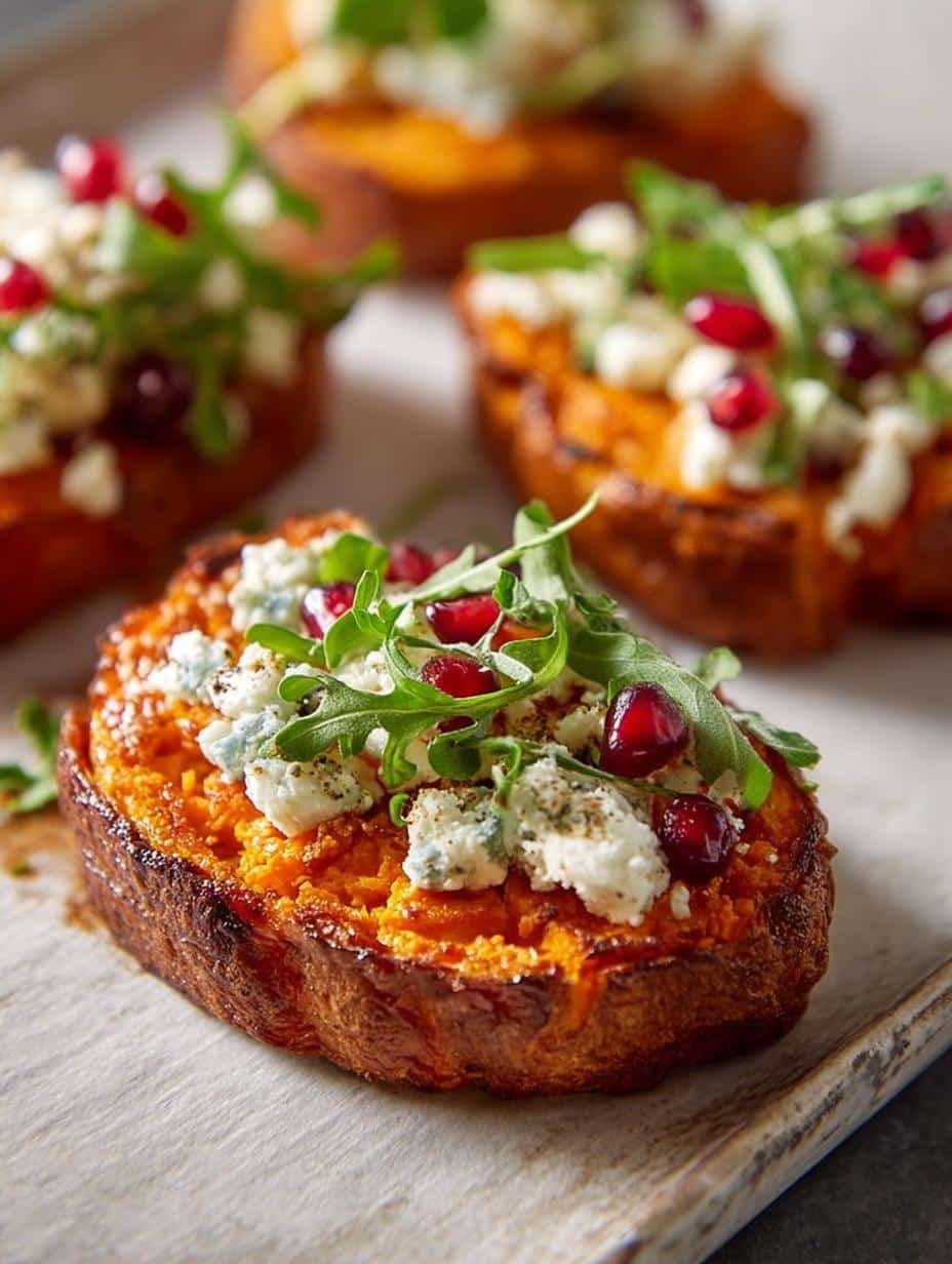 Sweet Potato Bites with Honey and Feta Delight - close-up of roasted sweet potato bites