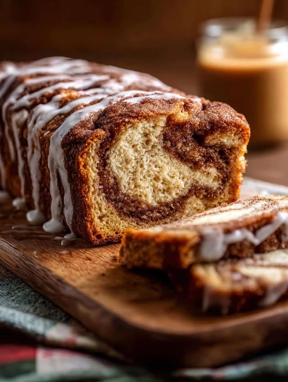 Close-up of a slice of Dollywood Inspired Cinnamon Bread, showing its soft, pull-apart texture