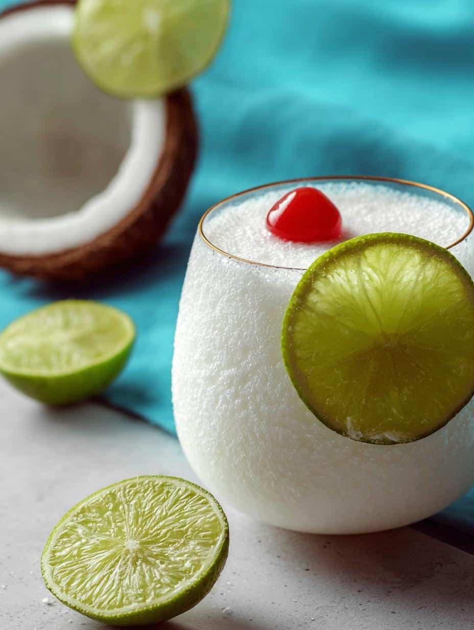 Delicious Limonada Coco Creamy Coconut in a glass with lime garnish, perfect for summer