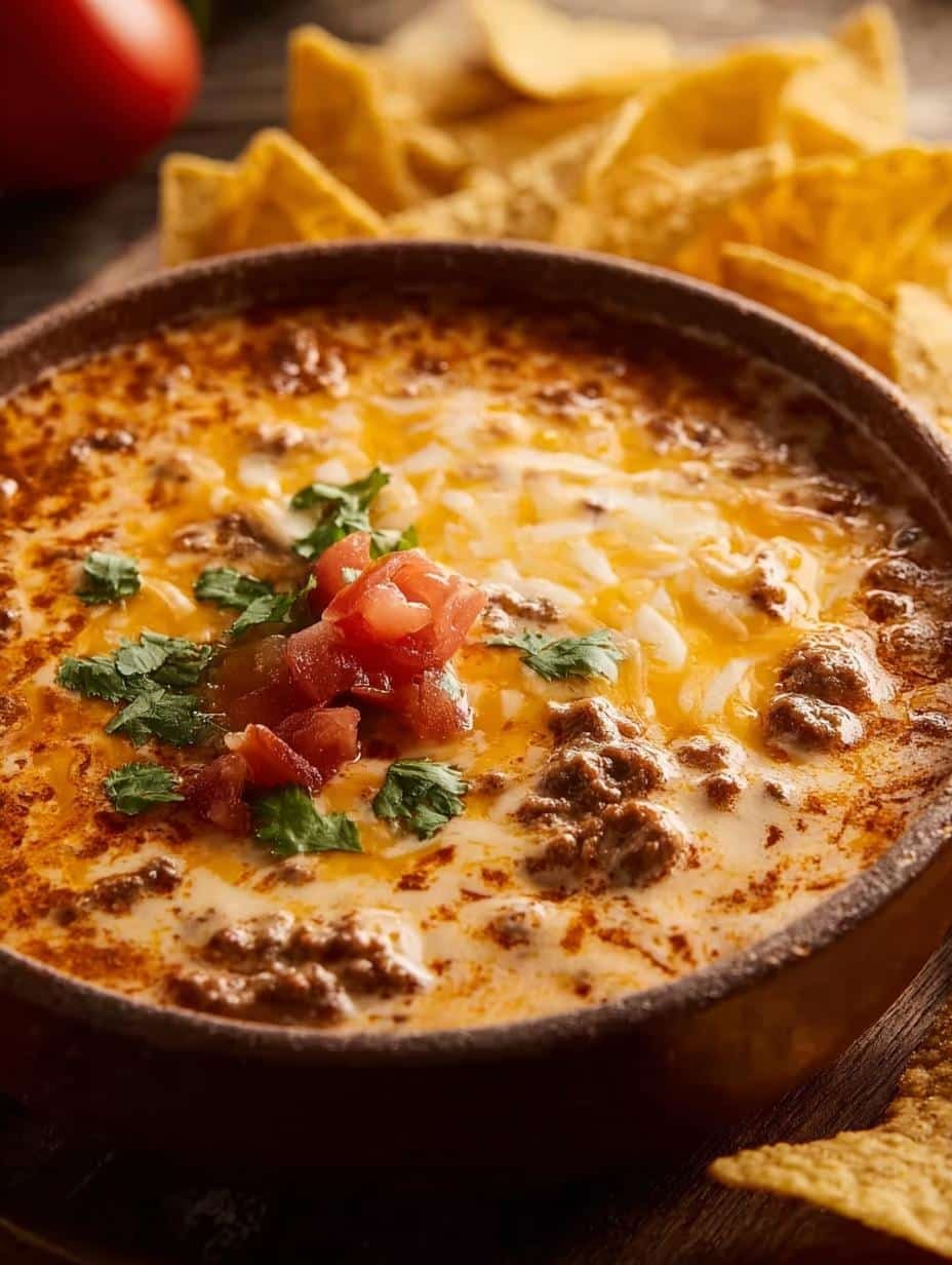 Mouthwatering Crockpot Rotel Dip bubbling in a slow cooker, ready to be served with tortilla chips