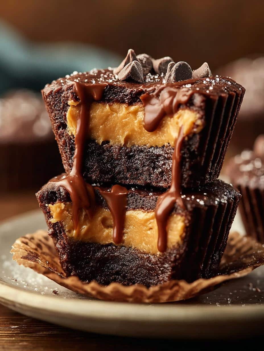 Irresistible Peanut Butter Brownie Cups with a rich chocolate base and creamy peanut butter filling, perfect for dessert