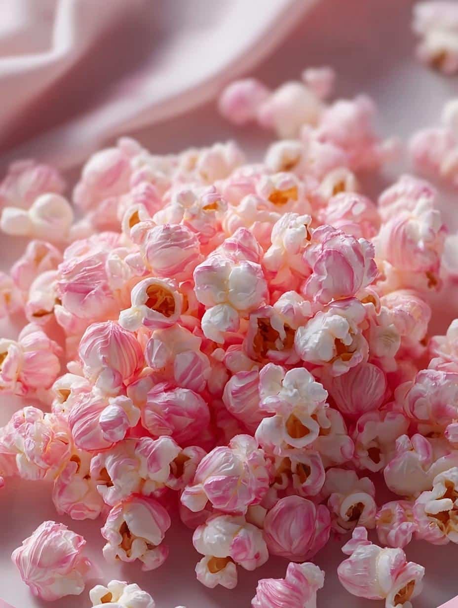 Pink Popcorn Sweet Colorful: 5 Fun Variations - Close-up of pink popcorn with a festive background