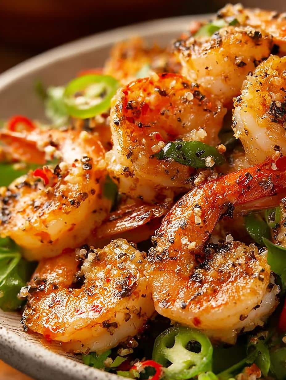 Salt Pepper Shrimp Incredible: 7 Steps to Perfection - close-up of perfectly fried salt pepper shrimp with green onions