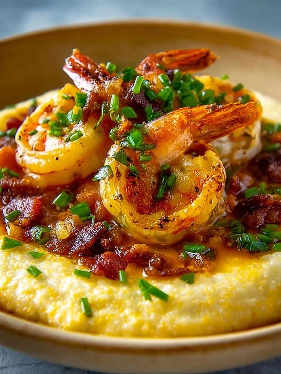 Delicious Shrimp Grits with creamy texture and perfectly cooked shrimp, garnished with fresh herbs