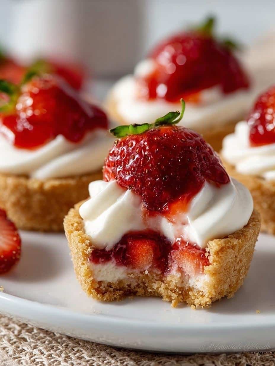 Delicious Strawberry Shortcake Cookie Cups with creamy filling and fresh strawberries, perfect for dessert