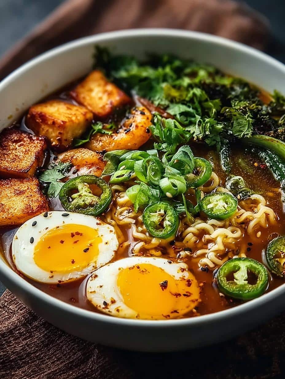 Delicious bowl of Vegan Ramen Noodles with vibrant vegetables and rich broth, ready in 20 minutes