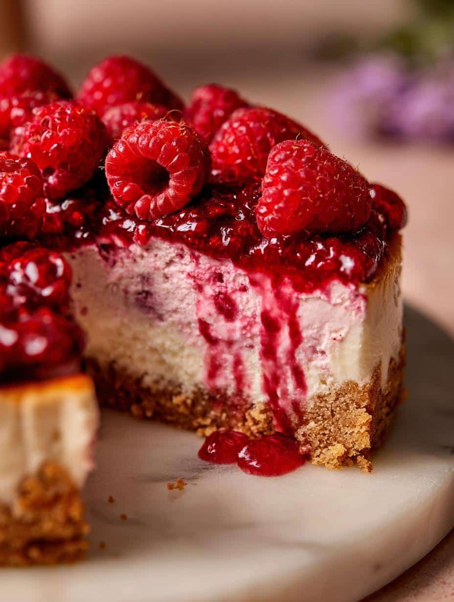 Delicious ?utm Source=rss&utm Medium=rss&utm Campaign=ultra Raspberry Cheesecake Delight with fresh raspberries on top